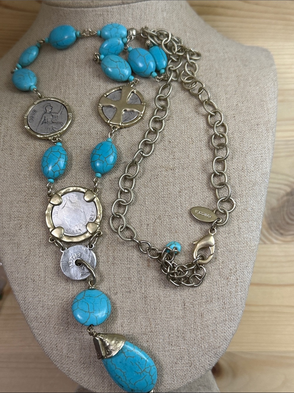 Chico's Turquoise Blue Coin & Teardrop Pendant Necklace